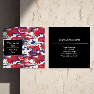 Camouflage, Blauw Wit Rood Grijs, Militair, Leger Vierkante Visitekaartje