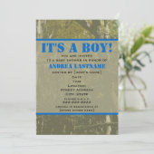 Camouflage & Blue Baby shower Invitation Kaart (Staand voorkant)