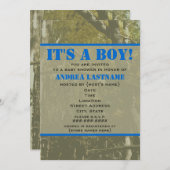 Camouflage & Blue Baby shower Invitation Kaart (Voorkant / Achterkant)