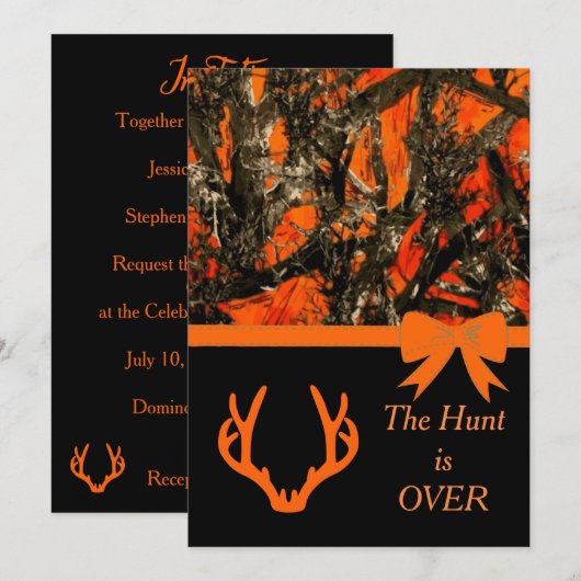 Camouflage bruiloft uitnodiging met herten hoorns. (Voorkant / Achterkant)