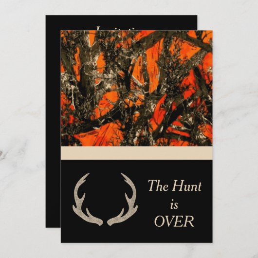 Camouflage bruiloft uitnodiging met herten hoorns. (Voorkant / Achterkant)