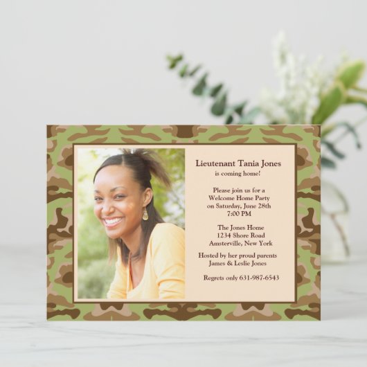 Camouflage Bruin Fotouitnodiging Kaart (Staand voorkant)
