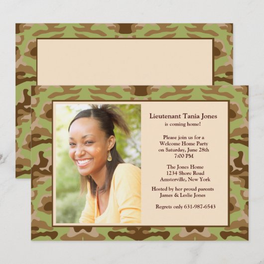 Camouflage Bruin Fotouitnodiging Kaart (Voorkant / Achterkant)