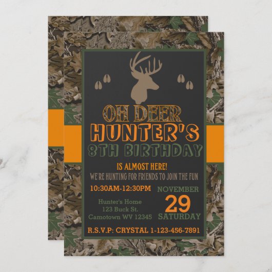 Camouflage Buck Deer Birthday Party Uitnodiging (Voorkant / Achterkant)