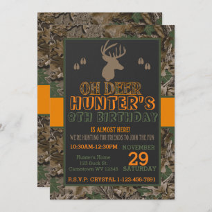 Camouflage Buck Deer Birthday Party Uitnodiging
