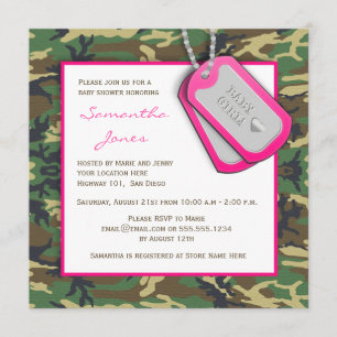 Camouflage/Camo Baby Girl Shower Invite Kaart
