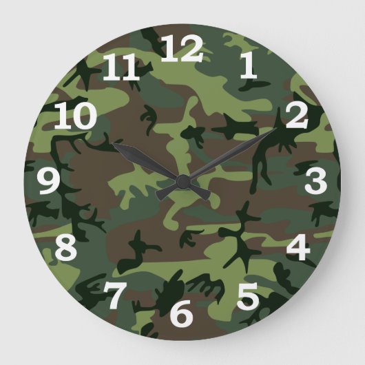 Camouflage Camo Green Brown Pattern Grote Klok (Voorkant)