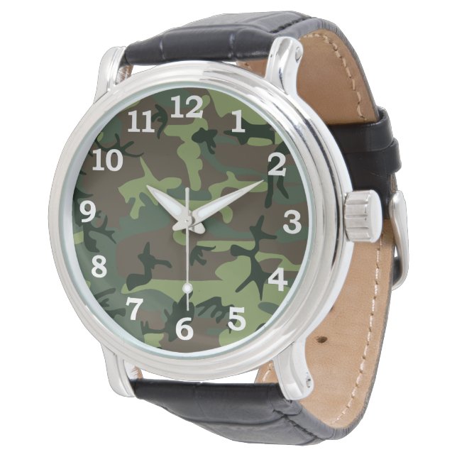 Camouflage Camo Green Brown Pattern Horloge (Gekanteld)