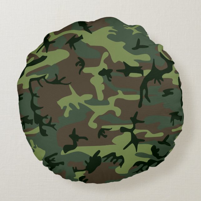 Camouflage Camo Green Brown Pattern Rond Kussen (Achterkant)