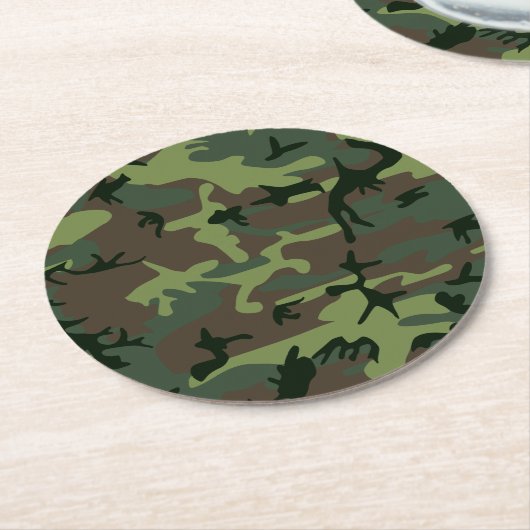 Camouflage Camo Green Brown Pattern Ronde Kartonnen Onderzetter (Gebogen)