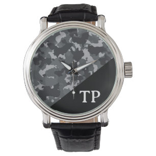 Camouflage Camo Monogram Gepersonaliseerd Horloge