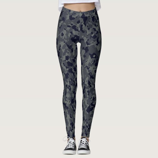 Camouflage Camo Navy Blue Gray Leggings (Voorkant)