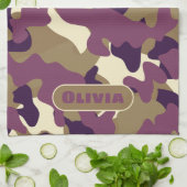 Camouflage camo paarse groene keukendecor handdoek (Gevouwen)