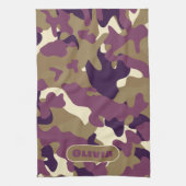 Camouflage camo paarse groene keukendecor handdoek (Verticaal)