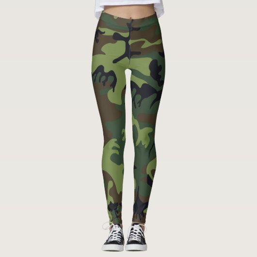 Camouflage Camos Groen Zwart Bruin Leggings (Voorkant)
