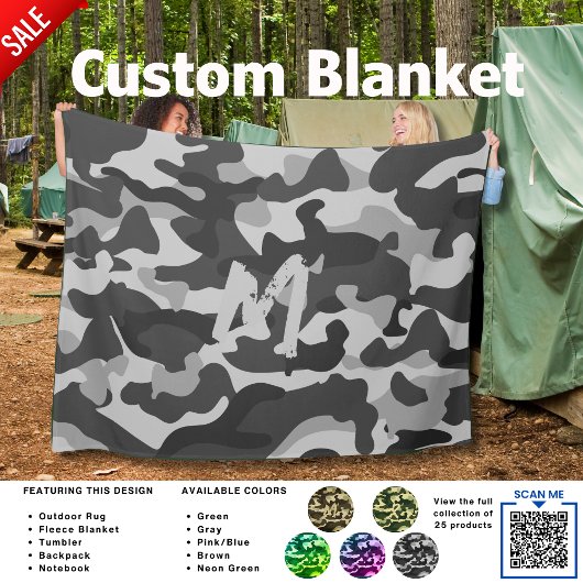Camouflage Campingdeken GRIJS Persoonlijk gemaakt Fleece Deken
