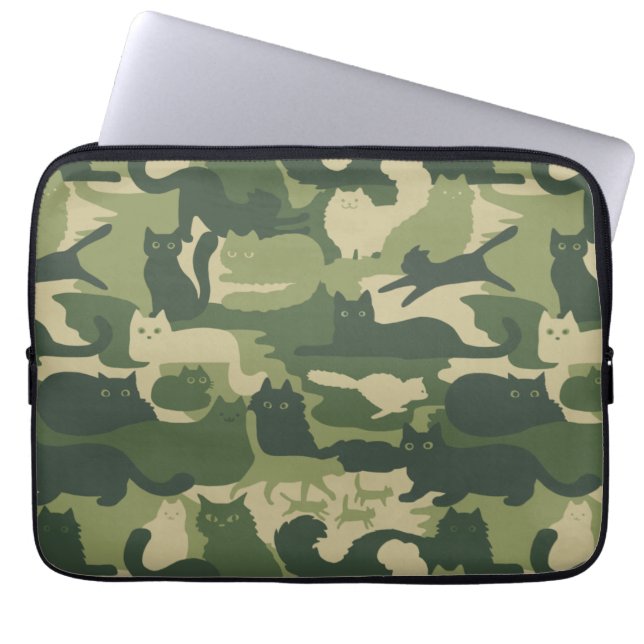 Camouflage Cats Pattern Army Green Kitty Cats Camo Laptop Sleeve (Voorkant)