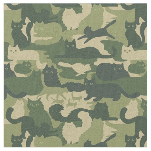 Camouflage Cats Pattern Army Green Kitty Cats Camo Stof (Close Up)
