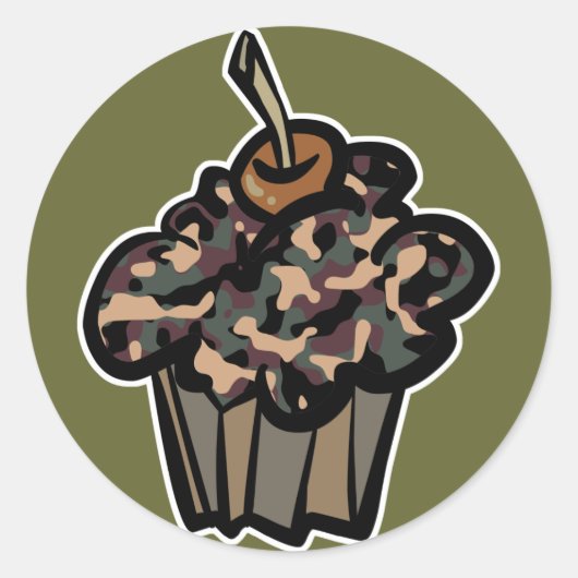 camouflage cupcake ronde sticker (Voorkant)