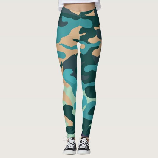 Camouflage Custom Leggings Blue, Green (Voorkant)