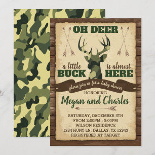 Camouflage Deer Baby shower Uitnodiging