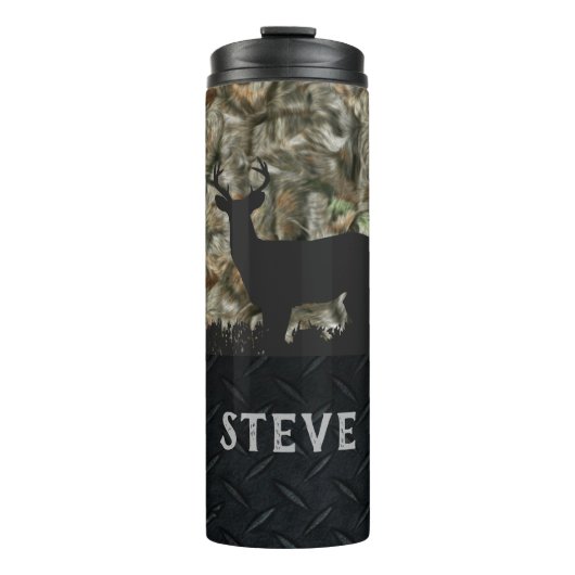 Camouflage Deer Hunting Name Mannen Tumbler Thermosbeker (Voorkant)