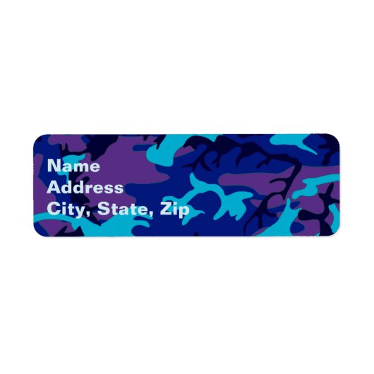 Camouflage donkerblauw en Paarse adres Etiket (Voorkant)