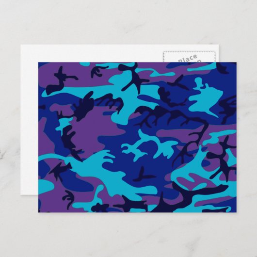 Camouflage Donkerblauw & Paarse Patroon Briefkaart (Voorkant / Achterkant)