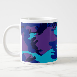 Camouflage Donkerblauw & Paarse Patroon Grote Koffiekop