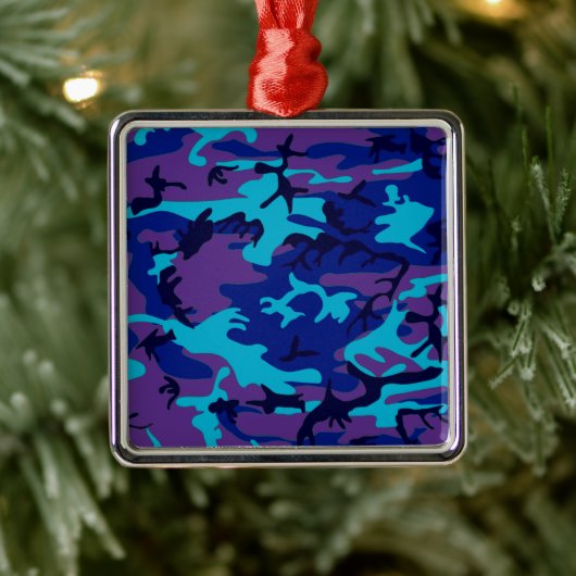 Camouflage Donkerblauw & Paarse Patroon Metalen Ornament (Boom)