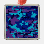 Camouflage Donkerblauw & Paarse Patroon Metalen Ornament (Voorkant)
