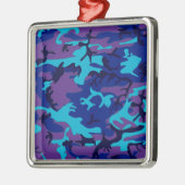 Camouflage Donkerblauw & Paarse Patroon Metalen Ornament (Links)