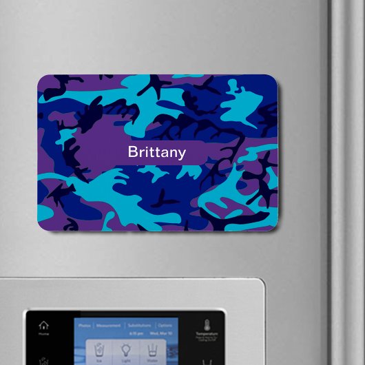 Camouflage Donkerblauw & Paarse Patroon Naam toevo Magneet