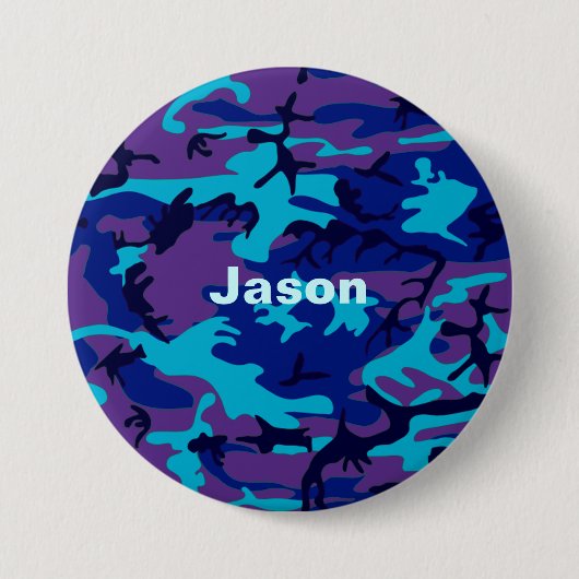 Camouflage Donkerblauw & Paarse Patroon Naam toevo Ronde Button 7,6 Cm (Voorkant)