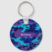Camouflage Donkerblauw & Paarse Patroon Naam toevo Sleutelhanger (Voorkant)