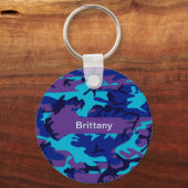 Camouflage Donkerblauw & Paarse Patroon Naam toevo Sleutelhanger (Voorkant)