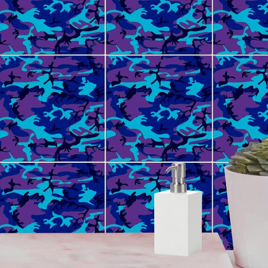 Camouflage Donkerblauw & Paarse Patroon Tegeltje