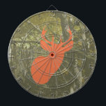 Camouflage en Oranje deer Dart Board Dartbord<br><div class="desc">Een dartbord met een afbeelding van een oranje hert boven een jachtcamo geïnspireerde achtergrond.</div>