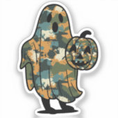 Camouflage Ghost met een pompoen Sticker (Voorkant)
