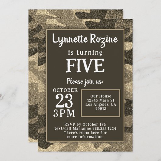 Camouflage Glitter Birthday Kaart (Voorkant / Achterkant)