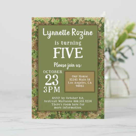 Camouflage Glitter Birthday Kaart (Staand voorkant)