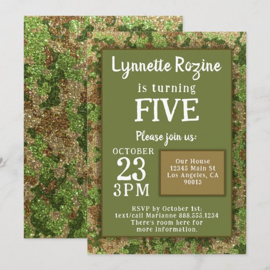 Camouflage Glitter Birthday Kaart (Voorkant / Achterkant)