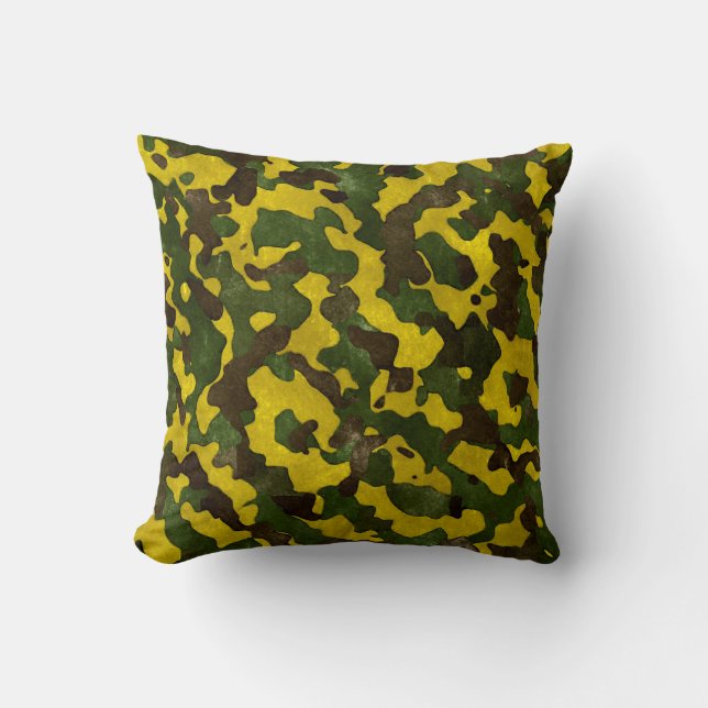 Camouflage Green Black Yellow Pillow Kussen (Voorkant)