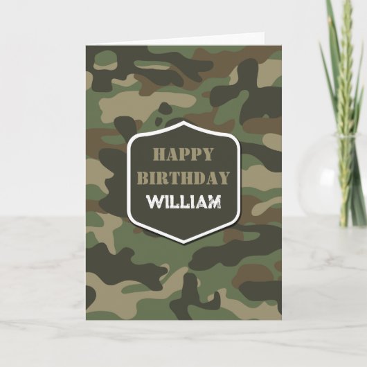 Camouflage Green Camo Army Monogram Birthday Kaart (Voorkant)