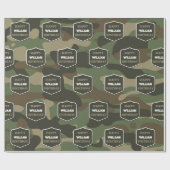 Camouflage Green Camo Army Monogram Birthday Naam Cadeaupapier (Vlak)
