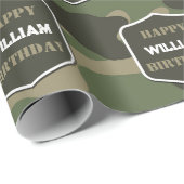 Camouflage Green Camo Army Monogram Birthday Naam Cadeaupapier (Rol Hoek)