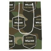 Camouflage Green Camo Army Monogram Birthday Naam Medium Cadeauzakje (Achterkant)