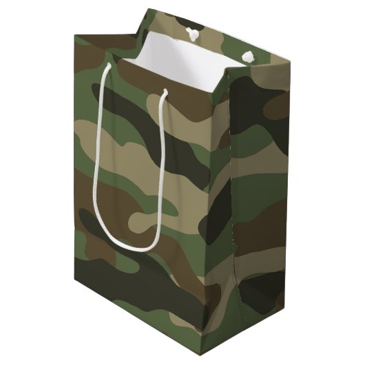 Camouflage Green Camo Army Pattern Medium Cadeauzakje (Voorkant Gekanteld)