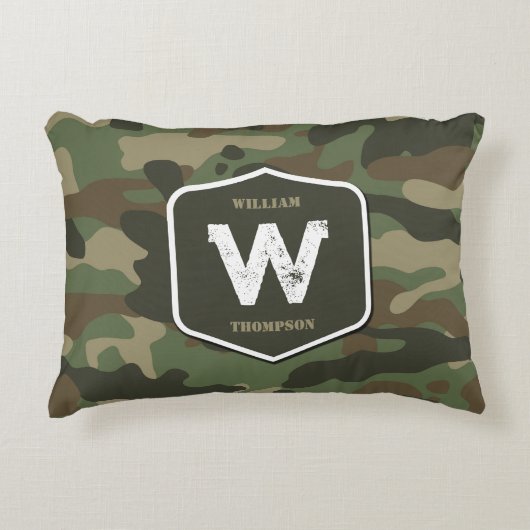 Camouflage Green Camo Army Pattern Monogram Accent Kussen (Voorkant)
