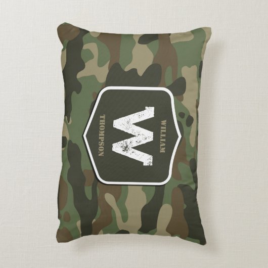 Camouflage Green Camo Army Pattern Monogram Accent Kussen (Achterkant (Verticaal))